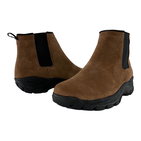 Lands' End Shoes - Lands' End Women’s Suede Leather Slip On Chelsea Ankle Boots (Tan) - Size 8